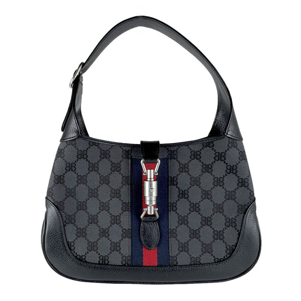 Balenciaga Shoulder Bag x Gucci Canvas Leather Black Dark Gray Silver